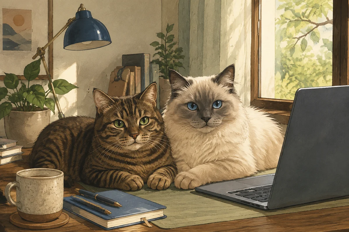 Stylized illustration of the cat QA team